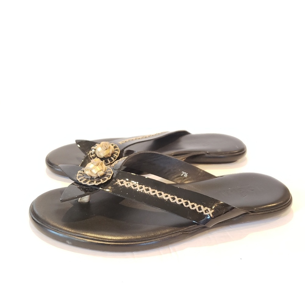 Hogan Shoes Black leather flip flop womens luxury sandals Size 7.5